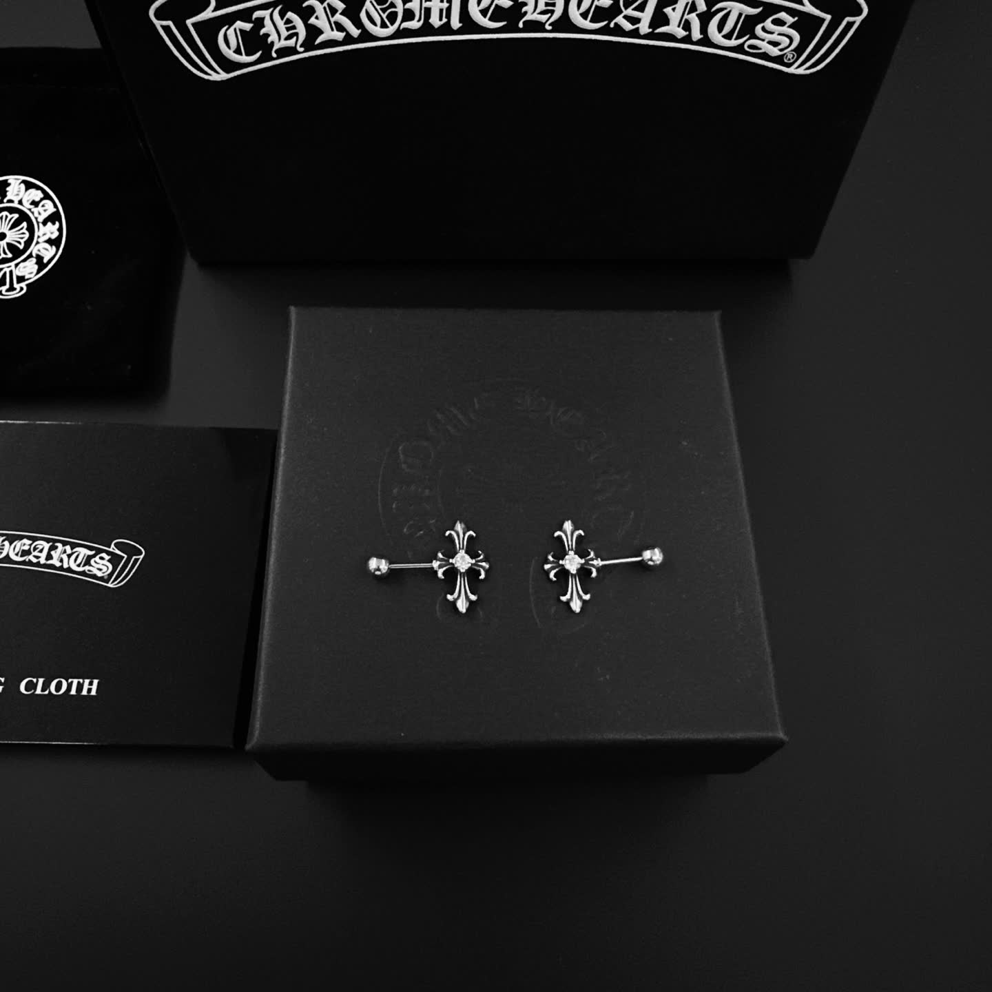 Chrome Hearts Silver Cross Stud Earrings